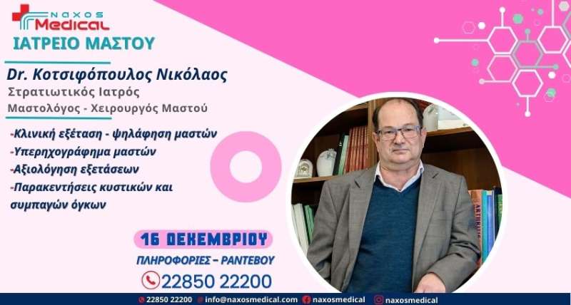 Ιατρείο Μαστού από τον Dr. Νικόλαο Κοτσιφόπουλο στο Naxos Medical
