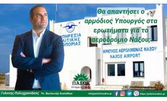 Γιάννης Πολυχρονάκος: «Θα απαντήσει ο αρμόδιος Υπουργός στα ερωτήματα για το αεροδρόμιο Νάξου;»